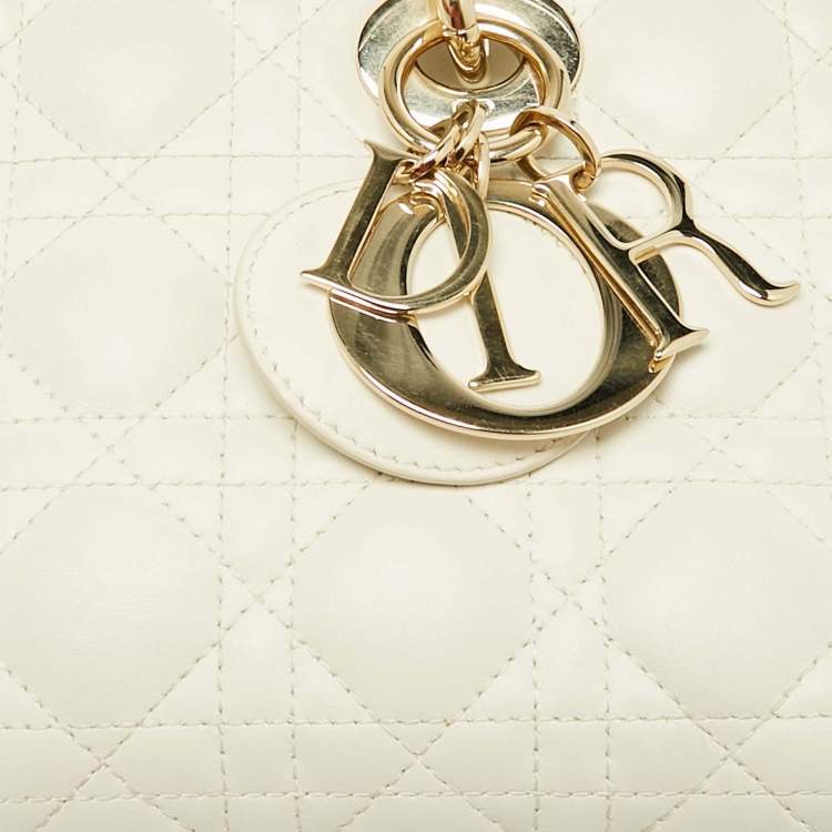 Pre Owned Dior White Cannage Leather Medium Lady D-Joy Tote