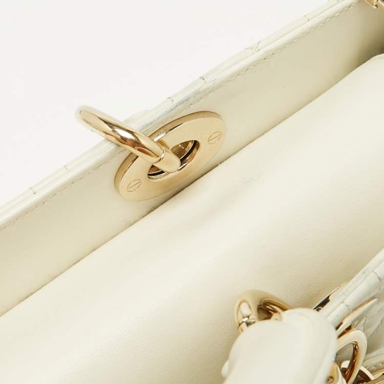 Pre Owned Dior White Cannage Leather Medium Lady D-Joy Tote
