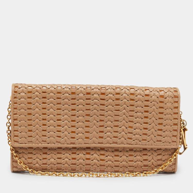 Pre Owned Dior Beige Woven Patent and Leather Lady Dior Rendezvous Wallet on Chain