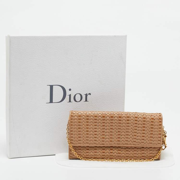 Pre Owned Dior Beige Woven Patent and Leather Lady Dior Rendezvous Wallet on Chain