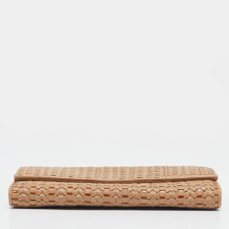 Pre Owned Dior Beige Woven Patent and Leather Lady Dior Rendezvous Wallet on Chain