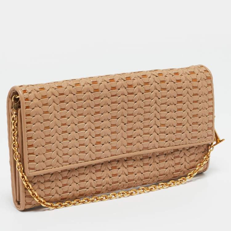 Pre Owned Dior Beige Woven Patent and Leather Lady Dior Rendezvous Wallet on Chain