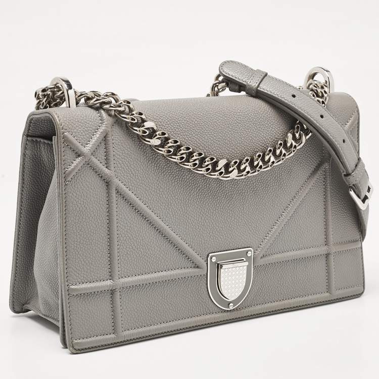 Pre Owned Dior Grey Leather Medium Diorama Flap Shoulder Bag