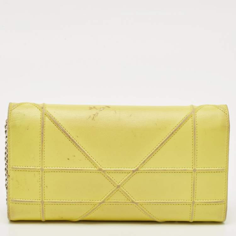 Pre Owned Dior Yellow Leather Diorama Wallet on Chain