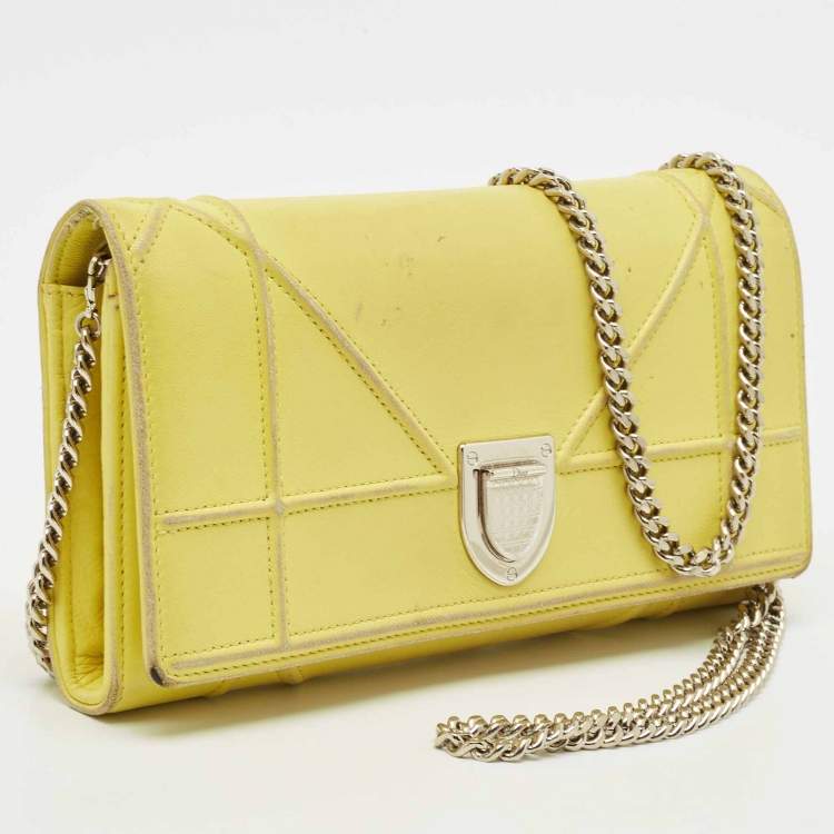 Pre Owned Dior Yellow Leather Diorama Wallet on Chain