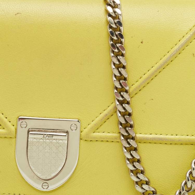 Pre Owned Dior Yellow Leather Diorama Wallet on Chain