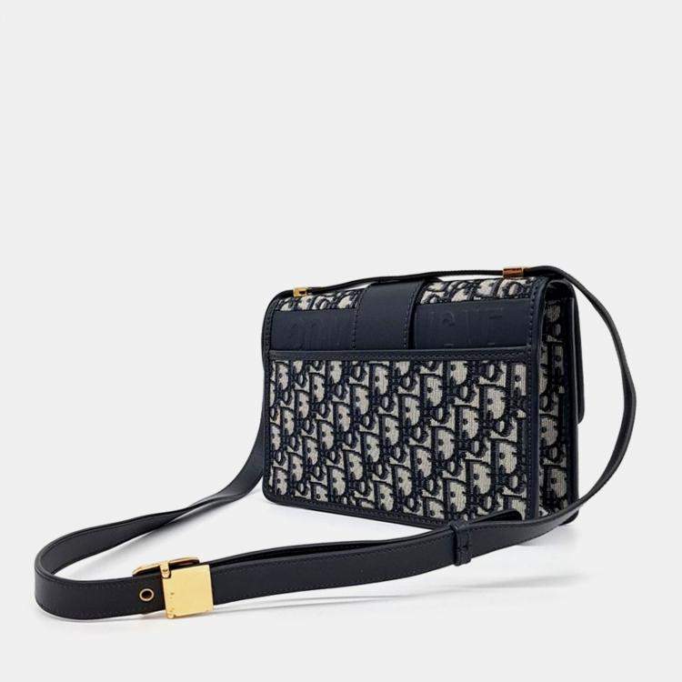Pre Owned Dior Navy Blue Fabric Oblique 30 Montaign Bag