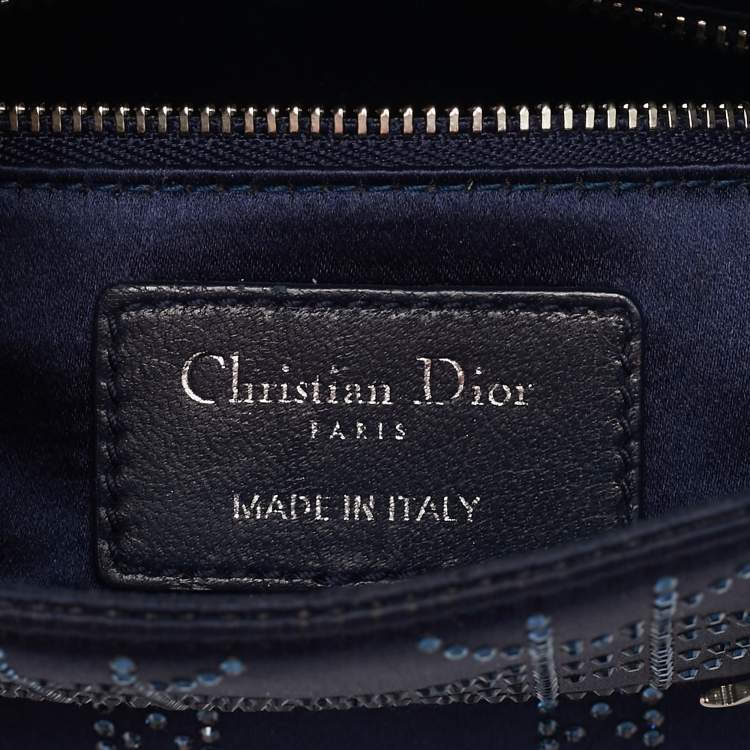Pre Owned Dior Navy Blue Cannage Crystal Satin Mini Lady Dior Tote