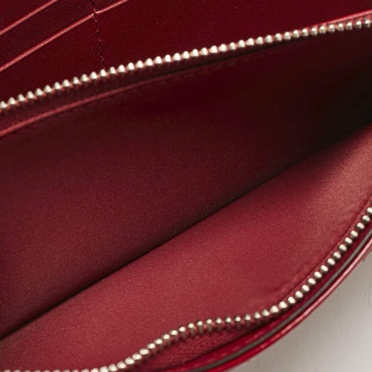 Pre Owned Dior Red Cannage Patent Leather Lady Dior Wallet On Chain