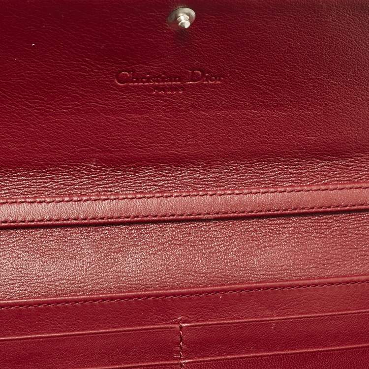 Pre Owned Dior Red Cannage Patent Leather Lady Dior Wallet On Chain