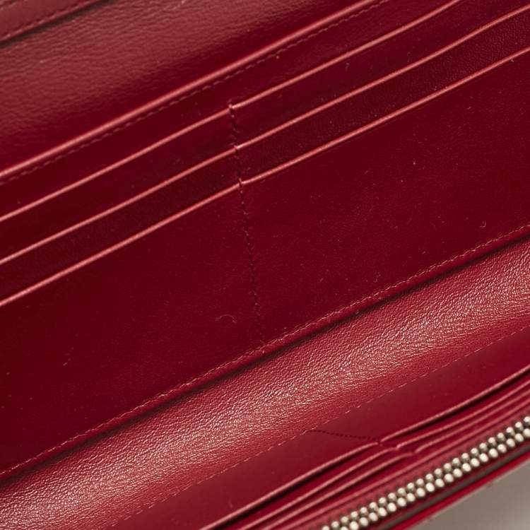 Pre Owned Dior Red Cannage Patent Leather Lady Dior Wallet On Chain