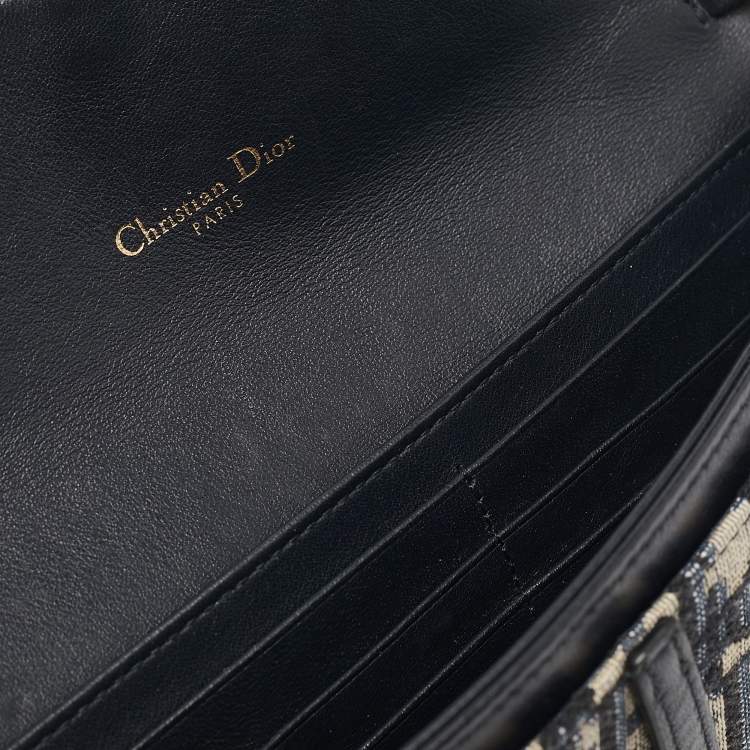 Pre Owned Dior Navy Blue Oblique Canvas and Leather Saddle Wallet on Chain