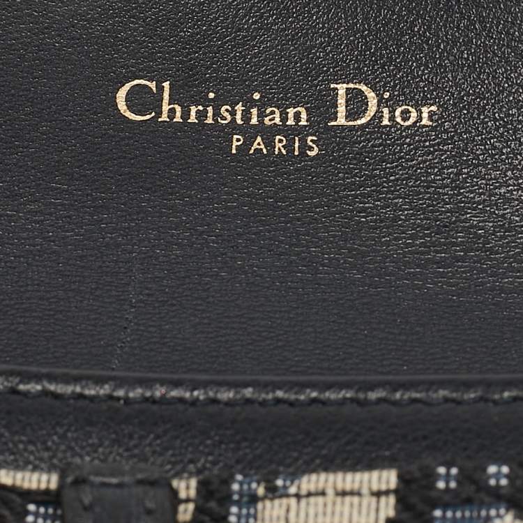Pre Owned Dior Navy Blue Oblique Canvas and Leather Saddle Wallet on Chain
