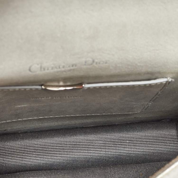 Pre Owned Dior Silver Shimmer Leather Mini Diorama Flap Bag