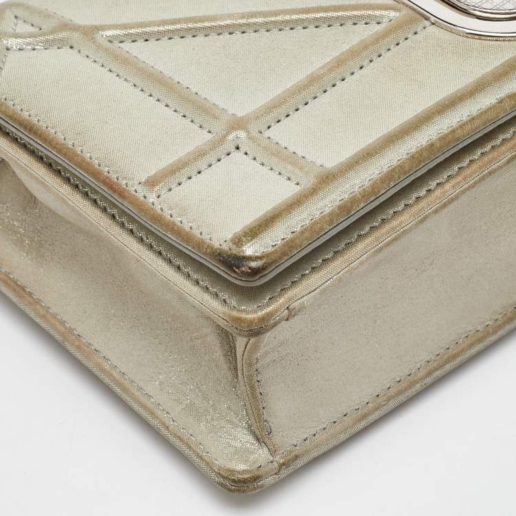 Pre Owned Dior Silver Shimmer Leather Mini Diorama Flap Bag
