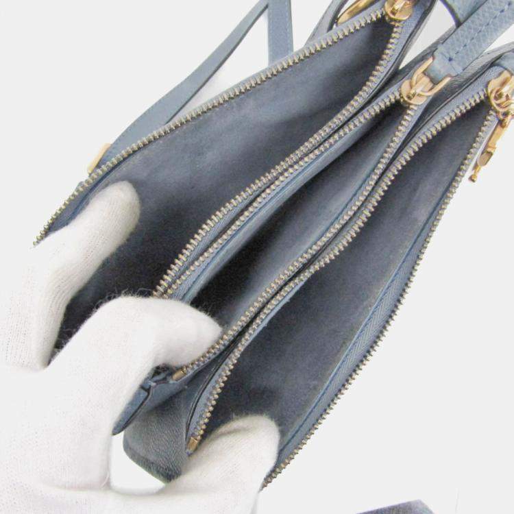 Pre Owned Dior Light Blue Gray Leather Saddle Shoulder Bag