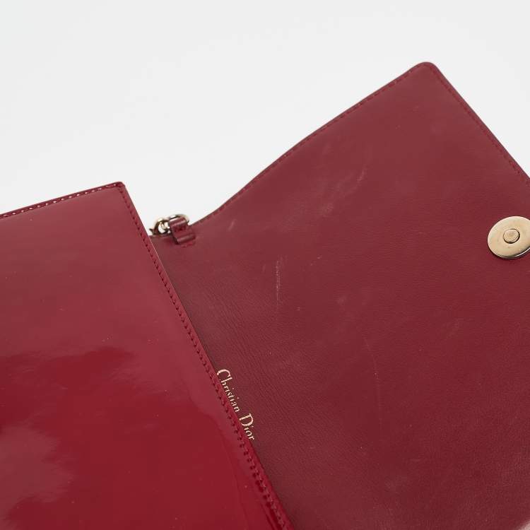 Pre Owned Dior Red Cannage Patent Leather Lady Dior Pouch Chain Clutch