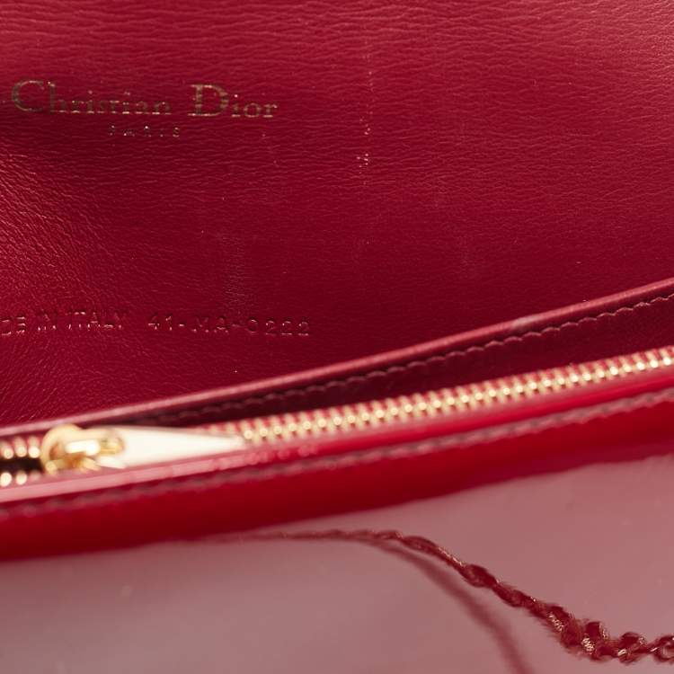 Pre Owned Dior Red Cannage Patent Leather Lady Dior Pouch Chain Clutch