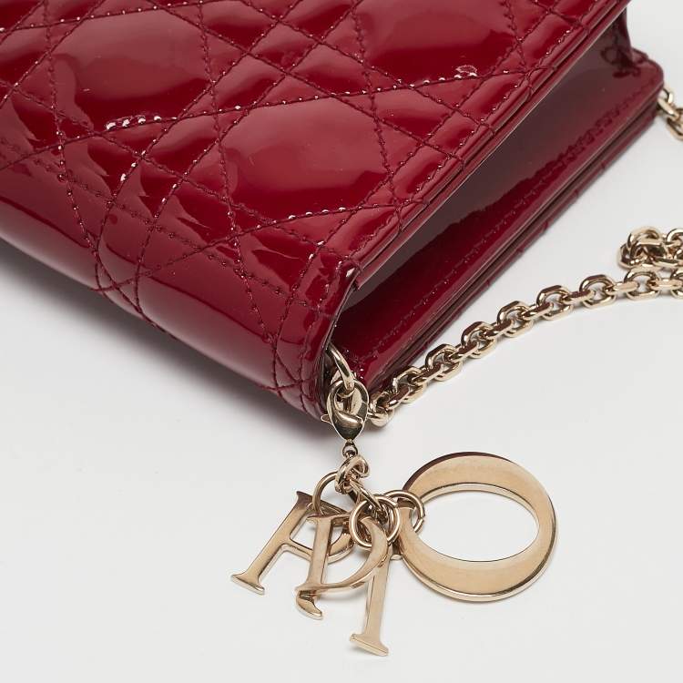 Pre Owned Dior Red Cannage Patent Leather Lady Dior Pouch Chain Clutch