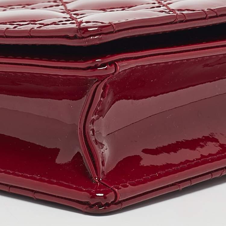 Pre Owned Dior Red Cannage Patent Leather Lady Dior Pouch Chain Clutch