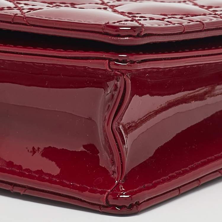 Pre Owned Dior Red Cannage Patent Leather Lady Dior Pouch Chain Clutch
