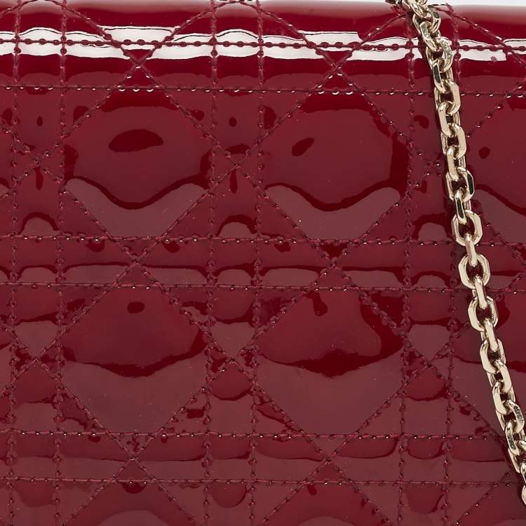 Pre Owned Dior Red Cannage Patent Leather Lady Dior Pouch Chain Clutch