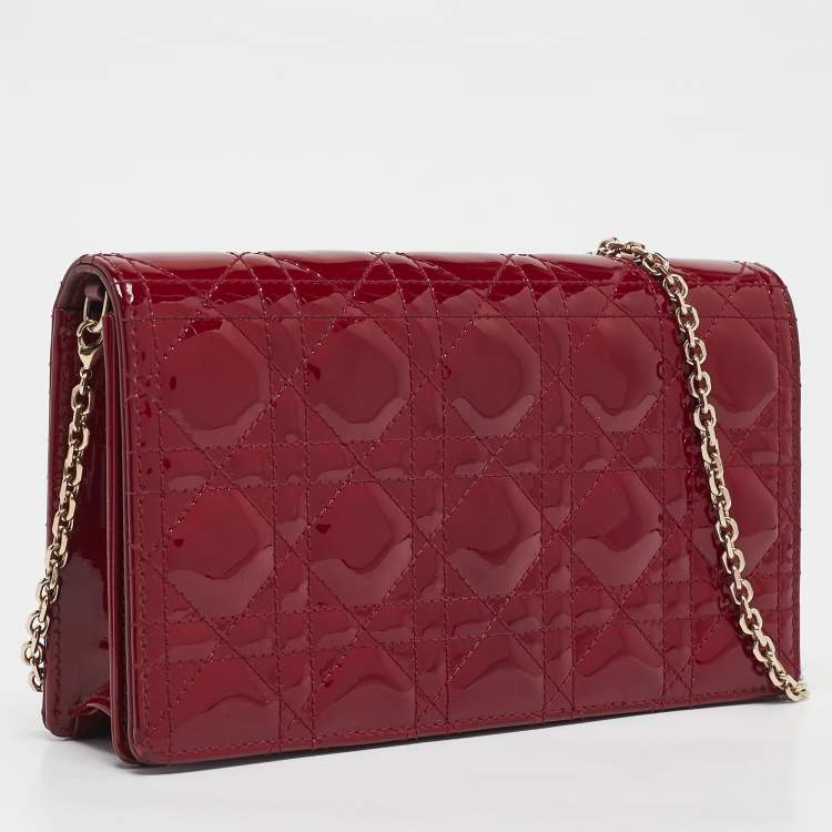 Pre Owned Dior Red Cannage Patent Leather Lady Dior Pouch Chain Clutch