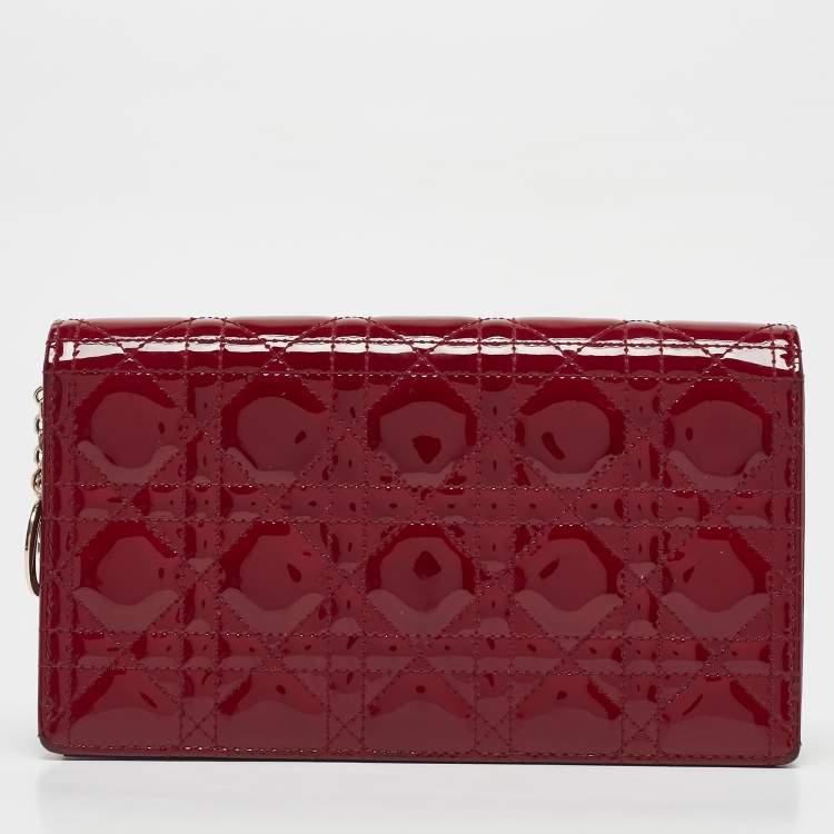 Pre Owned Dior Red Cannage Patent Leather Lady Dior Pouch Chain Clutch