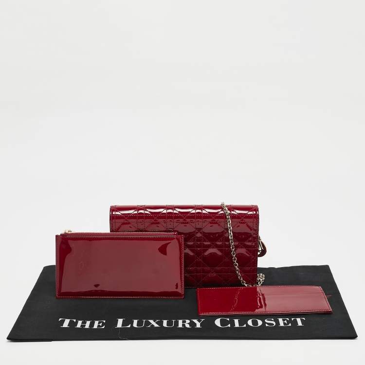 Pre Owned Dior Red Cannage Patent Leather Lady Dior Pouch Chain Clutch