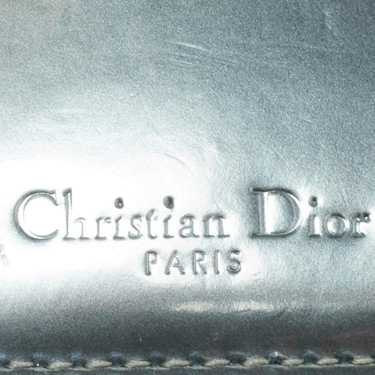 Pre Owned Dior Metallic Blue Patent Leather Lady Dior Card Holder