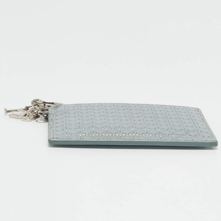 Pre Owned Dior Metallic Blue Patent Leather Lady Dior Card Holder