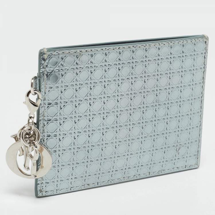 Pre Owned Dior Metallic Blue Patent Leather Lady Dior Card Holder