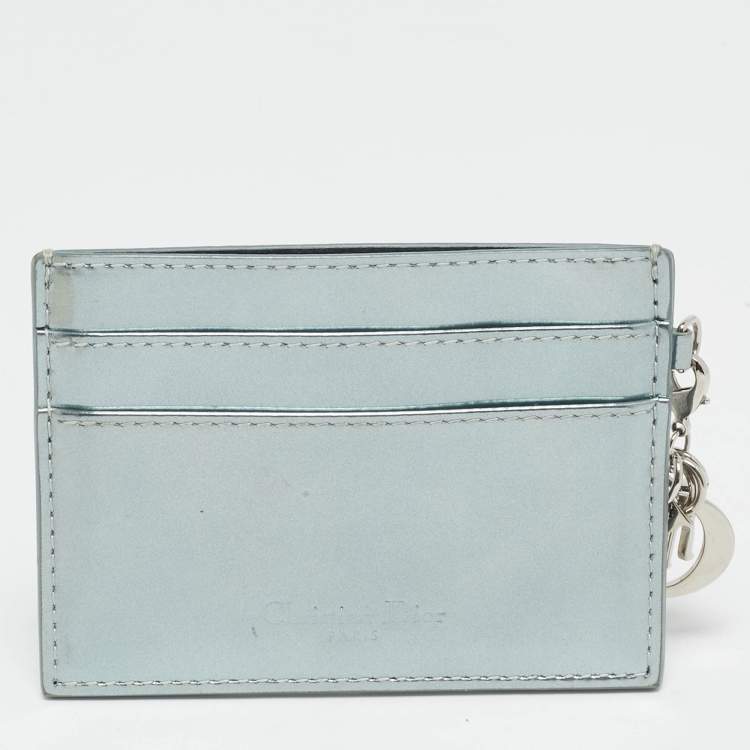 Pre Owned Dior Metallic Blue Patent Leather Lady Dior Card Holder
