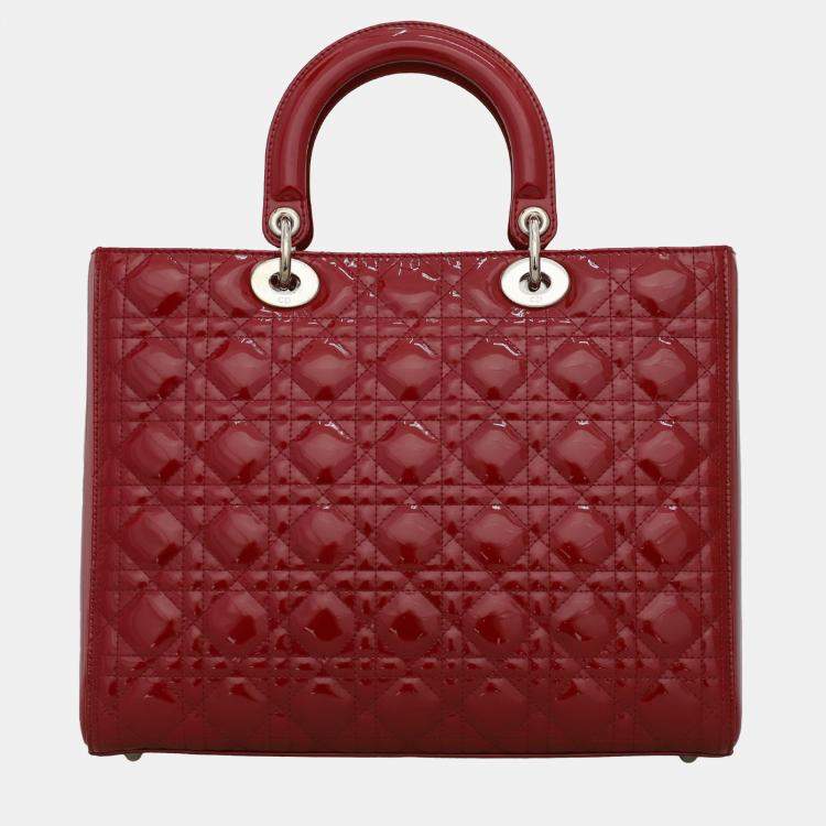 Pre Owned Dior Red Patent Leather Large Lady Dior Tote Bag