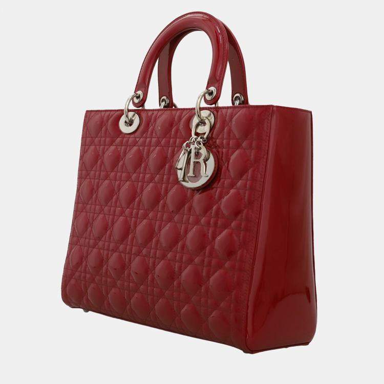 Pre Owned Dior Red Patent Leather Large Lady Dior Tote Bag