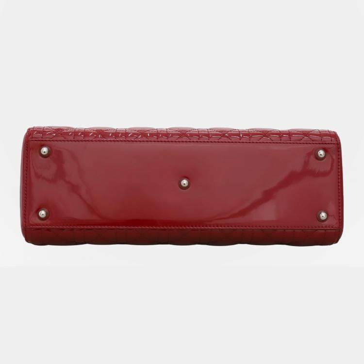 Pre Owned Dior Red Patent Leather Large Lady Dior Tote Bag