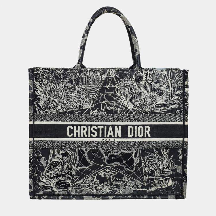 Pre Owned Christian Dior Canvas Embroidered Large Around The World Book Tote