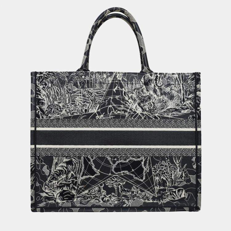 Pre Owned Christian Dior Canvas Embroidered Large Around The World Book Tote