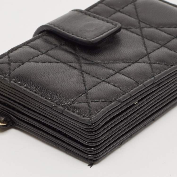 Pre Owned Dior Black Cannage Leather Lady Dior 5 Gusset Card Holder