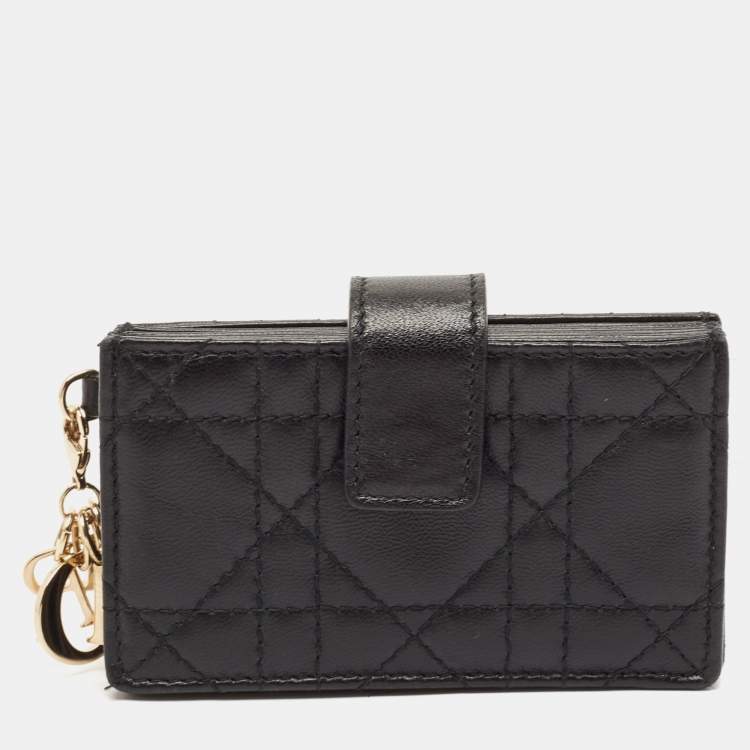 Pre Owned Dior Black Cannage Leather Lady Dior 5 Gusset Card Holder