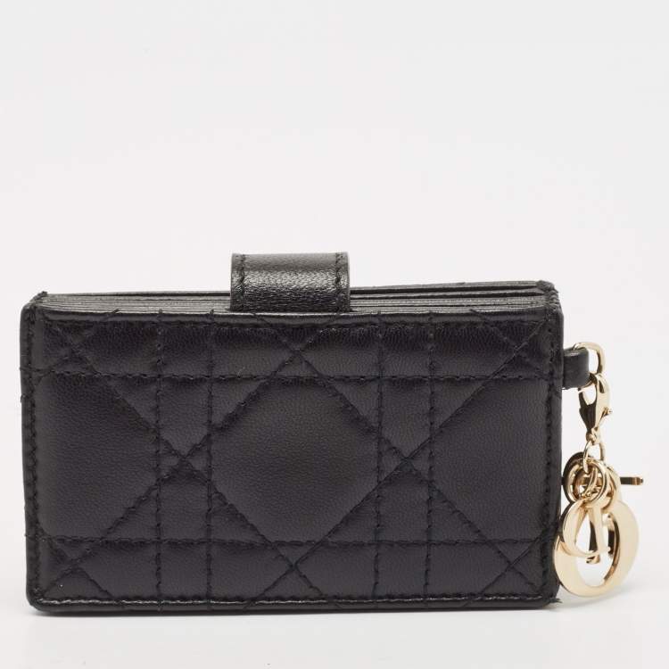 Pre Owned Dior Black Cannage Leather Lady Dior 5 Gusset Card Holder