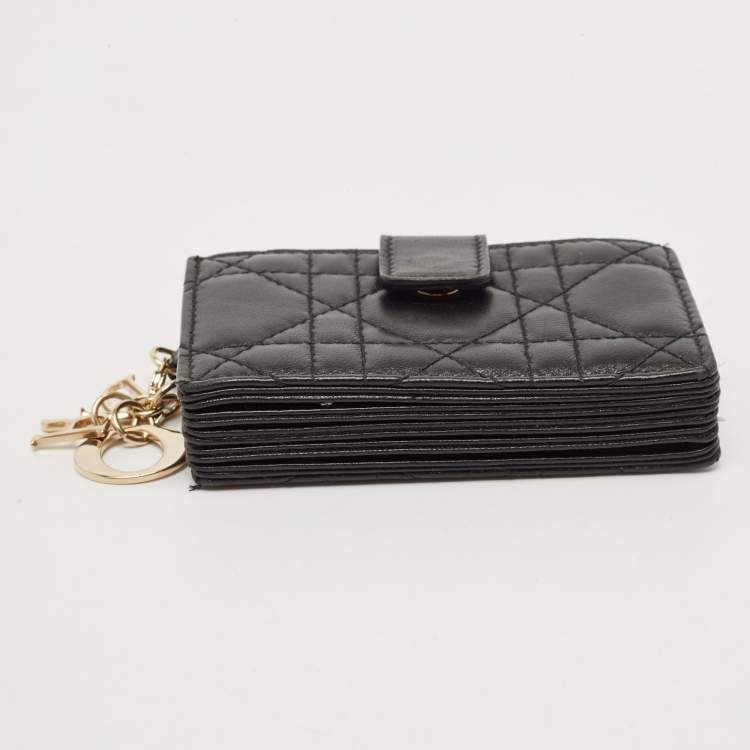 Pre Owned Dior Black Cannage Leather Lady Dior 5 Gusset Card Holder