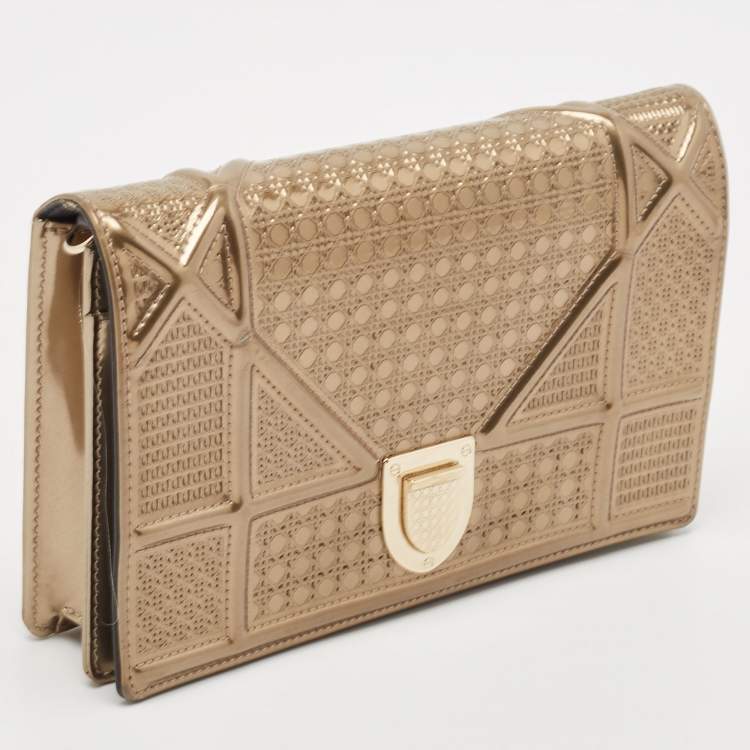 Pre Owned Dior Gold Leather Diorama Wallet on Chain