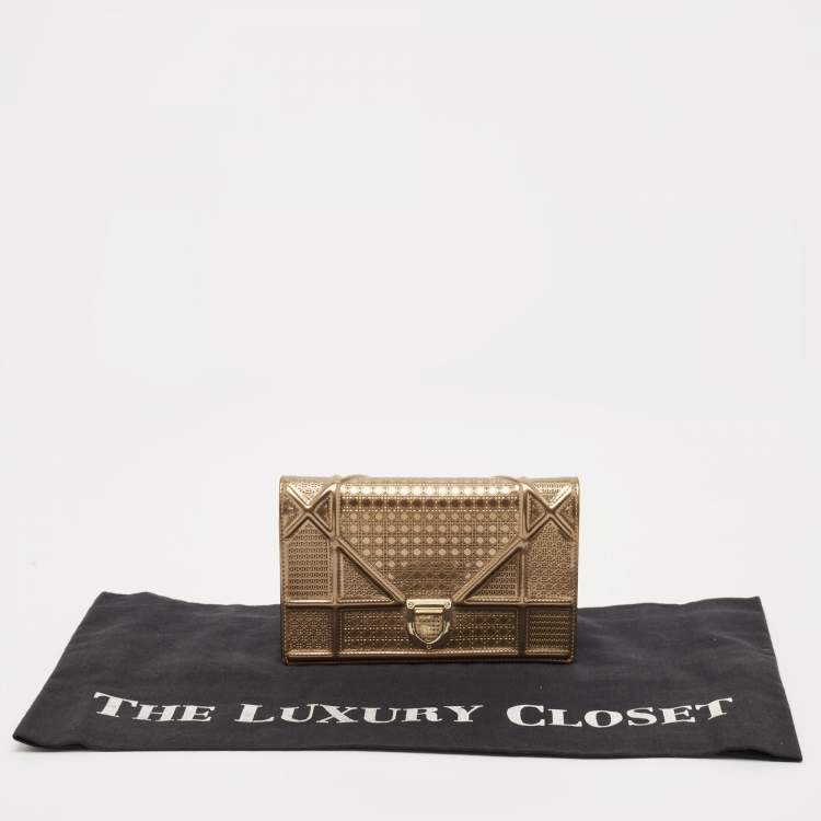 Pre Owned Dior Gold Leather Diorama Wallet on Chain