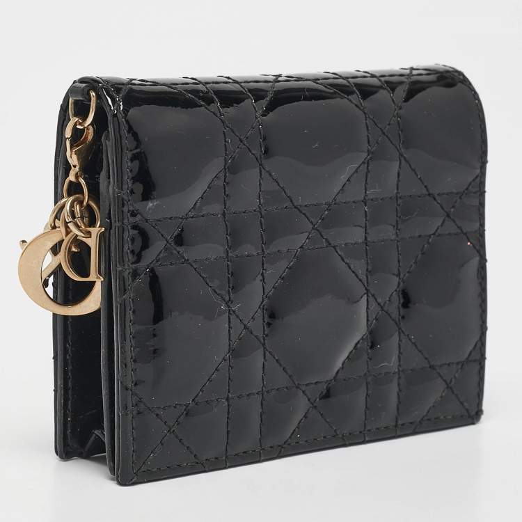Pre Owned Dior Black Cannage Patent Leather Lady Dior Card Case