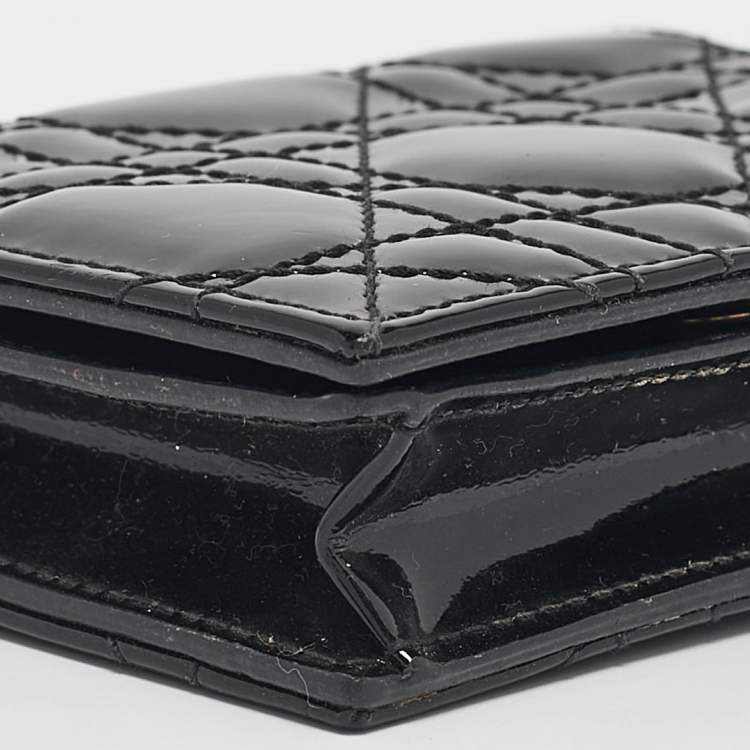 Pre Owned Dior Black Cannage Patent Leather Lady Dior Card Case