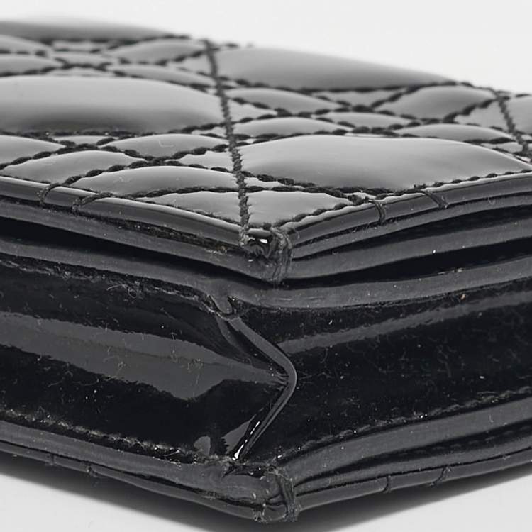 Pre Owned Dior Black Cannage Patent Leather Lady Dior Card Case