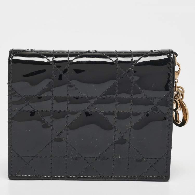 Pre Owned Dior Black Cannage Patent Leather Lady Dior Card Case