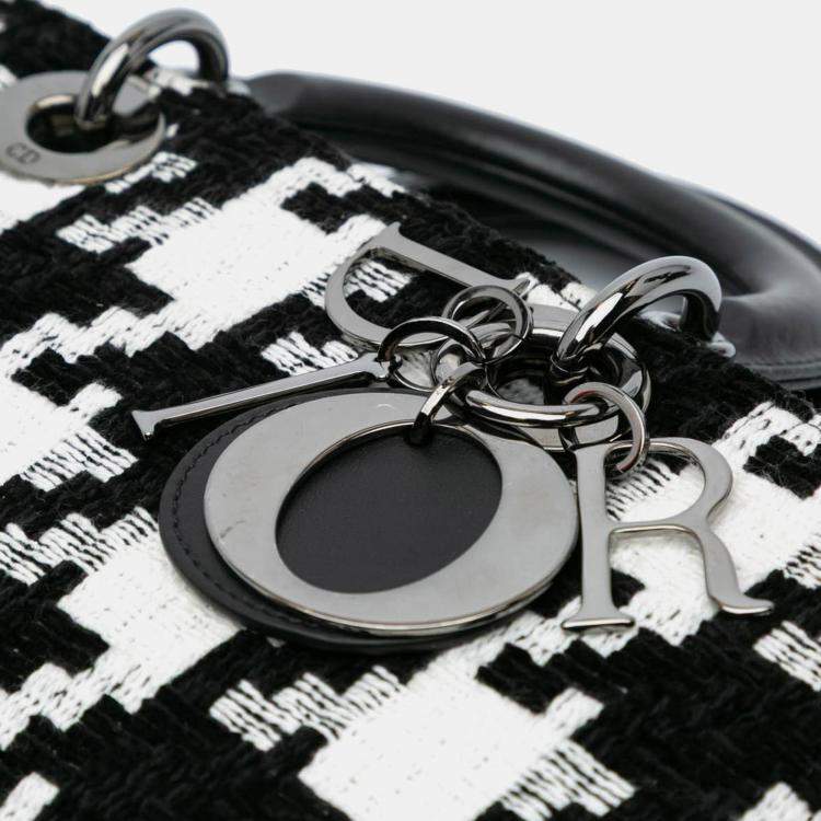Pre Owned Dior Black Medium Canvas Macro Houndstooth Lady D Joy Bag