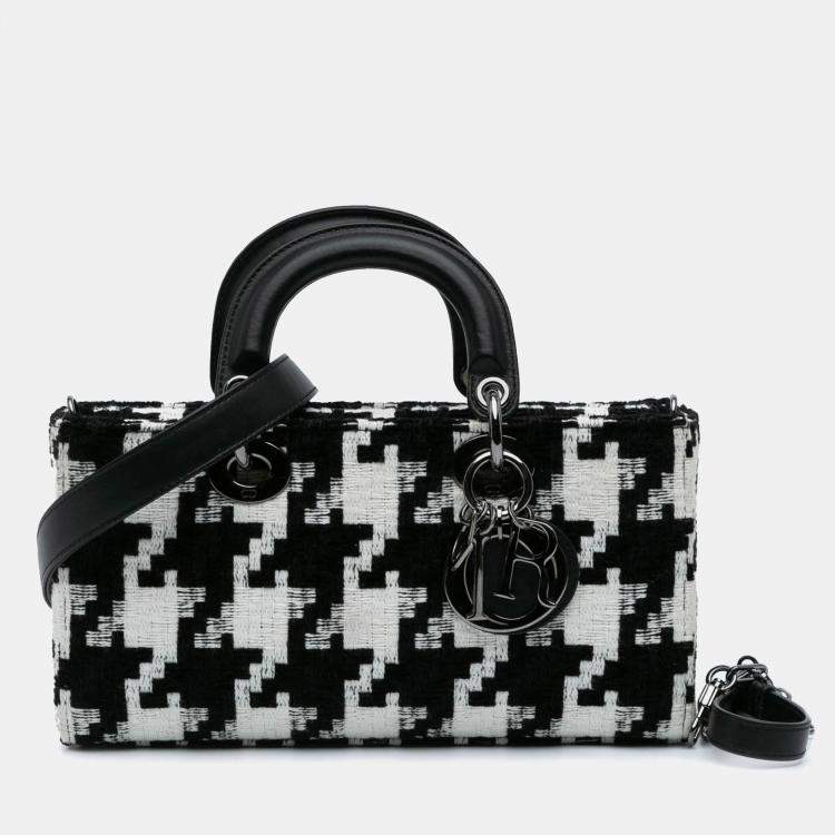 Pre Owned Dior Black Medium Canvas Macro Houndstooth Lady D Joy Bag